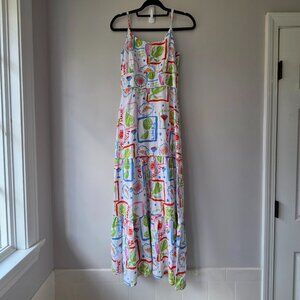Cynthia Rowley Colorful Tiered Maxi Dress | S | Brunch Cocktail Linen Pocket NWT